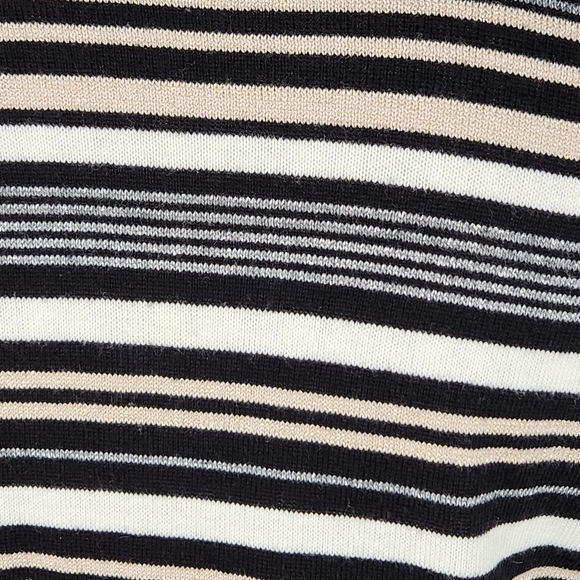 7th Avenue NWOT Black Tan White Grey Sparkly Asymmetrical Stripe Cardigan Medium - Picture 5 of 11